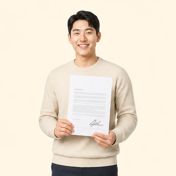 무심사 장기렌트카 비용 서면 견적서를 들고 있는 고객